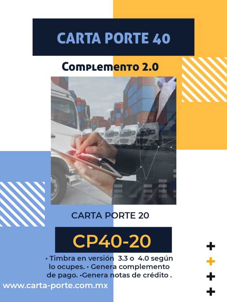 Servicio mensual de 20 Cartas Porte CFDI con complemento de carta porte 2.0